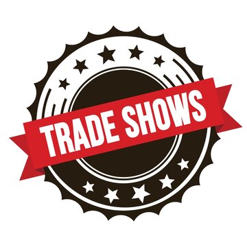 TRADE SHOWS text on red brown ribbon stamp.