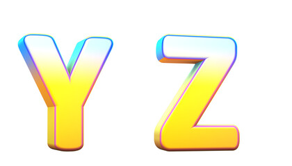 Alphabet in gradient colors. Letters Y, Z. 3d render