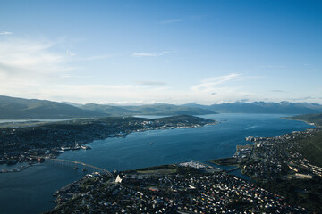 view of the city Tromssa from the top of the mountain