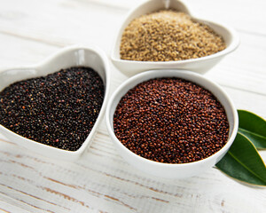 Red, black and white quinoa seeds