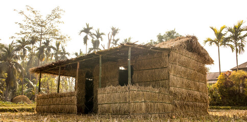 A house made of dry-stick of rice plant