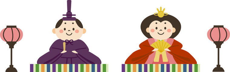 ひな祭り　お雛様とお内裏様のイラスト　ぼんぼり