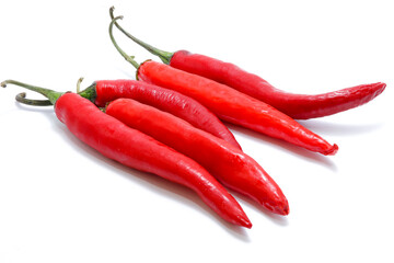 Big fresh red chilies isolated on white background. Can be used for mixed sauces