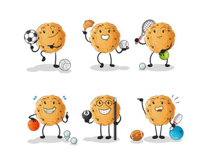 cookie sport set character. cartoon mascot vector