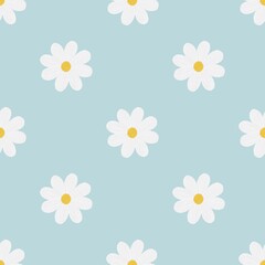 Fototapeta na wymiar Seamless pattern with daisy flowers on pastel background. Hand drawn oil illustration. Floral pattern. Flat design for fabrics, textiles, nursery decor, wrapping paper 