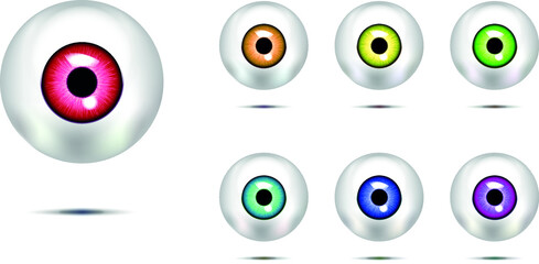 Realistic vector illustration icon set of 3d round eye ball . Transparent in the background.