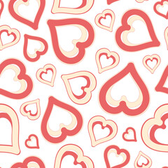 Pattern, repeating red hearts and beige with a line, for valentine's day.