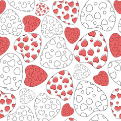 Pattern, repeating red hearts and linear hearts for Valentine's Day.