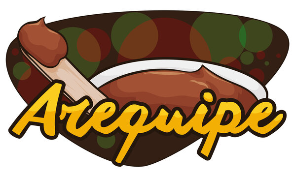 Glowing Sign with Delicious Sweet of Milk or Arequipe, Vector Illustration