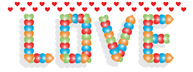 Illustration with the text love for a banner suitable for valentine's day dedicated to lovers