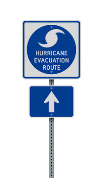 Vector illustration of the Hurricane Evacuation Route road sign on metallic post
