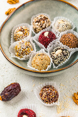 Healthy energy balls made of dried fruits and nuts. Healthy food
