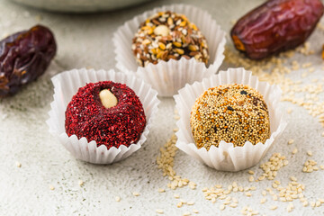 Healthy energy balls made of dried fruits and nuts. Healthy food