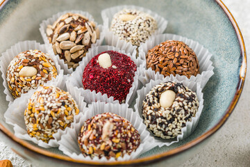 Healthy energy balls made of dried fruits and nuts. Healthy food