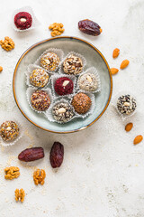 Healthy energy balls made of dried fruits and nuts. Healthy food