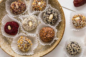 Healthy energy balls made of dried fruits and nuts. Healthy food