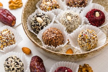 Healthy energy balls made of dried fruits and nuts. Healthy food