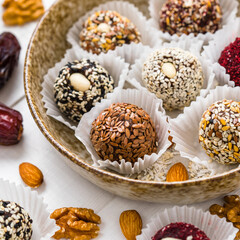 Healthy energy balls made of dried fruits and nuts. Healthy food
