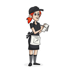 Cartoon waitress vector illustration with simple shadings.