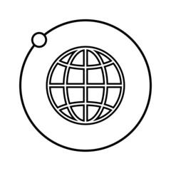 Planet satellite line icon. Moon or satellite on its orbit around globe. Vector Illustration