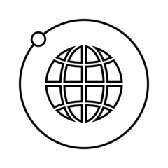 Planet satellite line icon. Moon or satellite on its orbit around globe. Vector Illustration