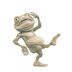 little frog cartoon is walking and thinking about