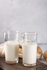 Dairy-free potato drink in glasses. Plant-based alternative milk