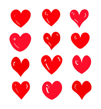 Set of hearts hand drawing on white background. Vector hearts to valentines day in flat style.