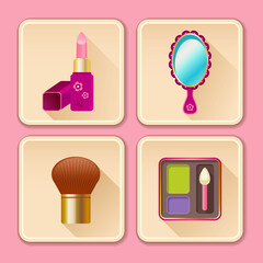 Set of Cute Make-up Icon Set. Vector Illustration.
