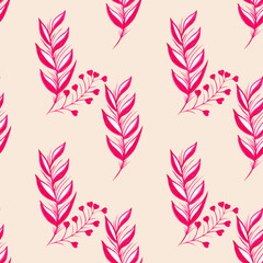 Fototapeta na wymiar Seamless pattern of watercolor plant branches. The template can be used for gift box design, social media, branding