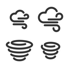 Monochromatic pixel-perfect linear icons of  cloudy windy weather  and cyclone   built on two base grids of 32 x 32 and 24 x 24 pixels. The initial base line weight is 2 pixels. Editable strokes