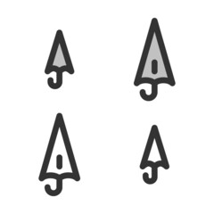 Pixel-perfect linear icon of closed umbrella built on two base grids of 32 x 32 and 24 x 24 pixels. The initial base line weight is 2 pixels. In two-color and one-color versions. Editable strokes