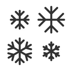Monochromatic pixel-perfect linear icons of snowflakes  built on two base grids of 32 x 32 and 24 x 24 pixels for easy scaling. The base initial line weight is 2 pixels.  Editable strokes