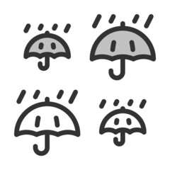 Pixel-perfect linear icon of open umbrella with rain drops built on two base grids of 32 x 32 and 24 x 24 pixels for easy scaling. The initial line weight is 2 pixels.  Editable strokes