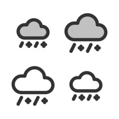 Pixel-perfect linear icon of rain with snow built on two base grids of 32 x 32 and 24 x 24 pixels. The  initial line weight is 2 pixels. In two-color and one-color versions.  Editable strokes
