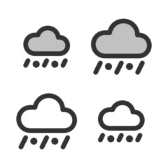 Pixel-perfect linear icon of rain with hail built on two base grids of 32 x 32 and 24 x 24 pixels. The initial base line weight is 2 pixels. In two-color and one-color versions. Editable strokes