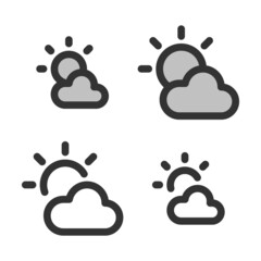 Pixel-perfect linear icon of sun with cloud (partly cloudy weather)  built on two base grids of 32 x 32 and 24 x 24 pixels for easy scaling. The initial line weight is 2 pixels. Editable strokes