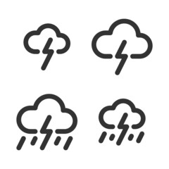 Pixel-perfect linear icons of thunderstorm and rainless lightning storm built on two base grids of 32 x 32 and 24 x 24 pixels for easy scaling. The initial line weight is 2 pixels.  Editable strokes