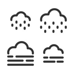 Pixel-perfect linear icons of drizzle and fog built on two base grids of 32 x 32 and 24 x 24 pixels for easy scaling. The initial base line weight is 2 pixels. In one-color variant. Editable strokes