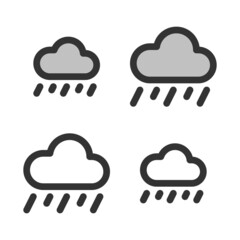 Pixel-perfect linear heavy rainfall icon built on two base grids of 32 x 32 and 24 x 24 pixels. The  initial base line width is 2 pixels. In two-color and one-color versions. Editable strokes