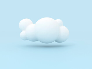 White 3d cloud isolated on a blue background. Render soft round cartoon fluffy clouds icon
