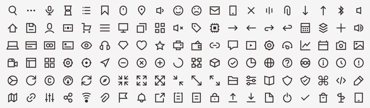 Set 120 pc web icons, Basic Ux/Ui Icons. Vector illustration 