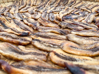 dried banana background with soft focus image. 