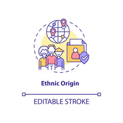 Ethnic origin concept icon. Type of sensitive information. Data safety abstract idea thin line illustration. Isolated outline drawing. Editable stroke. Roboto-Medium, Myriad Pro-Bold fonts used