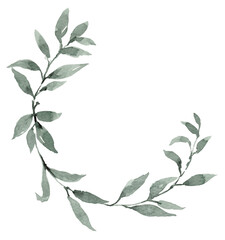 Watercolor Eucalyptus Green Leaves Wreath Watercolor Hand Painting isolated on white background