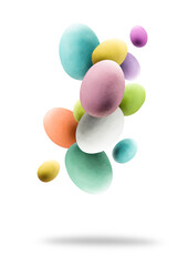 Easter eggs. Group of colored easter eggs jumping on white background