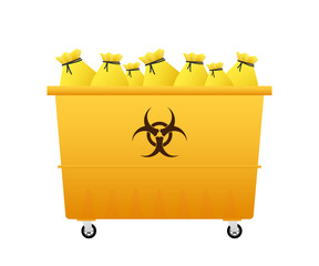 Trash container of biohazard waste, Radioactive waste on white background. Vector stock illustration.