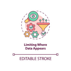 Limiting where data appears concept icon. Protect personal information abstract idea thin line illustration. Isolated outline drawing. Editable stroke. Roboto-Medium, Myriad Pro-Bold fonts used