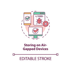Storing on air-gapped devices concept icon. Personal data safety abstract idea thin line illustration. Isolated outline drawing. Editable stroke. Roboto-Medium, Myriad Pro-Bold fonts used