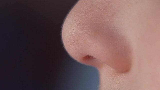Baby nose close up. Macro Video 4K